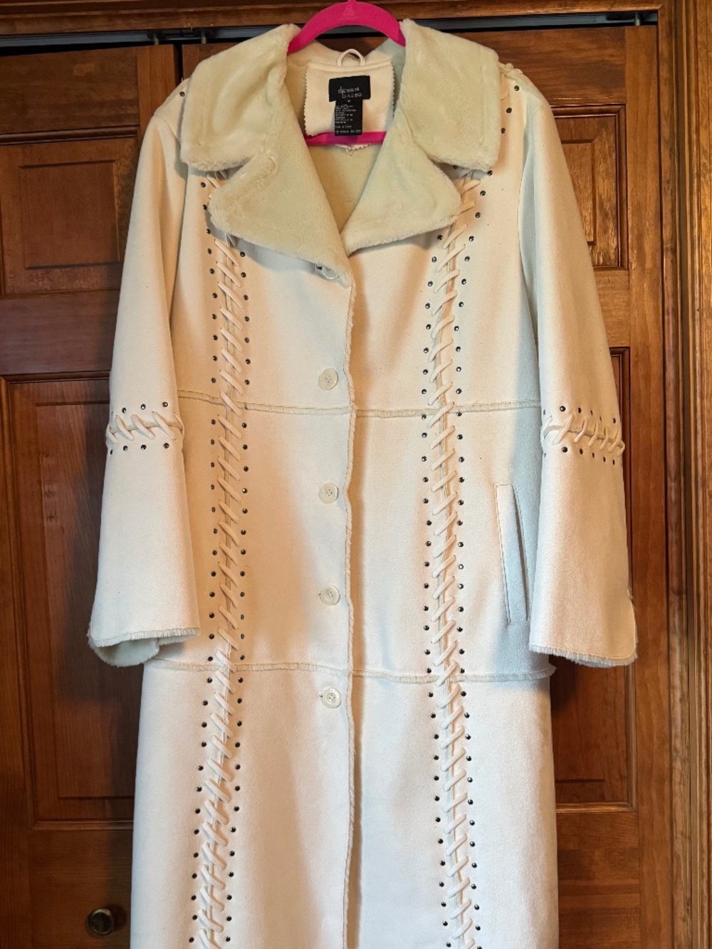 New / No tags- Dennis Basso Winter White Faux Suede Long Coat - Size 1X